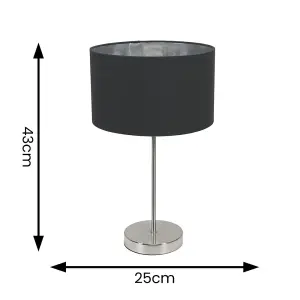 ValueLights Charles Chrome Stem Table Lamp with Black with Chrome Inner Lamp Shade and LED Bulb