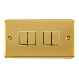 Curved Polished Brass 10A 4 Gang 2 Way Ingot Light Switch - White Trim - SE Home