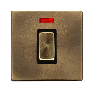 Antique Brass Screwless Plate 1 Gang Ingot Size 45A Switch With Neon - Black Trim - SE Home