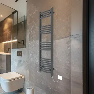 Rinse Bathrooms Electric Heated Towel Rail Curved Anthracite Bathroom Towel Radiator 1400x600mm - 800W