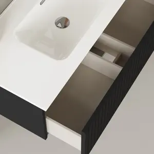 Banyetti Linea Matt Black Ribbed Wall Hung Vanity Unit 1000mm x 460mm