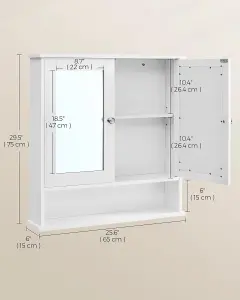 VASAGLE Bathroom Cabinet with Mirror, Wall Cabinet with Mirrored Doors and Open Compartment, Adjustable Shelf, Wall-Mounted, White