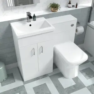 Nes Home White Vanity Basin Cabinet, WC Unit & Rimless Back To Wall Toilet