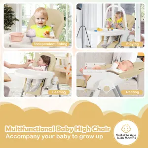 Costway 4-in-1 Baby High Chair Foldable Feeding Chair w/ 7 Heights 4 Reclining Angles