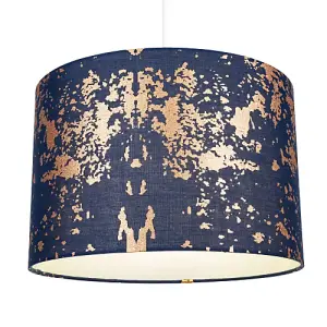 Modern Navy Blue Cotton Fabric Shade with Copper Foil Decor for Table or Ceiling