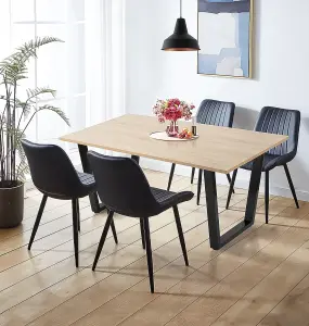 Hallowood Furniture Dudley Dinning Table 1.5m with 4 Black Bonded Leather Chairs