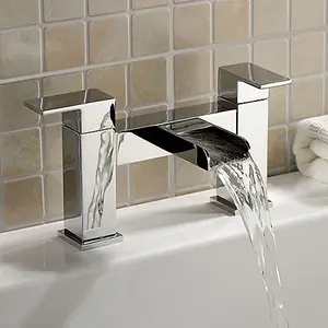 Nes Home Ozone Waterfall Brass Chrome Modern Cloakroom And Bath Filler Mixer Tap With Free Waste