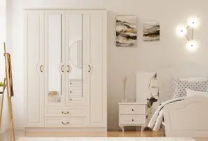 ANNE 4 Door 2 Drawer Mirrored White Wardrobe