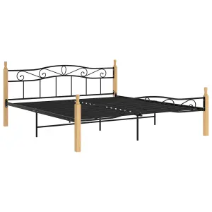 Berkfield Bed Frame Black Metal and Solid Oak Wood 200x200 cm