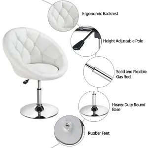 Yaheetech White Upholstered Swivel Barrel Chair with Tufted Back Height Adjustable