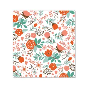 Orange Floral Pattern Premium Glass Kitchen Splashback W700mm x H650mm