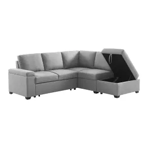 sweeek. 3-seater corner sofa bed with footstool Carl Light Grey 223x83x89 cm