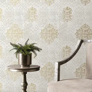 Lustre Collection Metallic Embossed Damask Wallpaper Roll