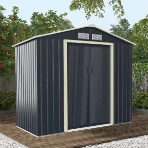 Costway 7 x 4FT Metal Garden Storage Shed Outdoor Galvanized Bike Shed Tool Storage House w/ Sliding Door