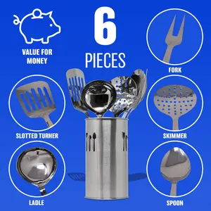 6pc Stainless Steel Kitchen Cooking Tool Utensil Set Spoon Fork Ladle Turner