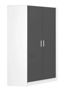 REFLECT 2 Door Corner Wardrobe in Gloss Grey Door Fronts and Matt White Carcass