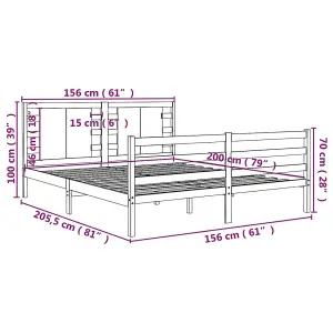 Berkfield Bed Frame White Solid Wood Pine 150x200 cm 5FT King Size