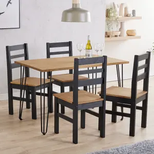 Core Products Augusta Anqitue Waxed Pine 118cm long Dining Table with 4 Black Pine Chairs