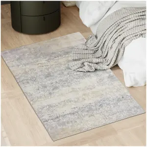 Washable Rug Dalia - various sizes, faded pattern, easy-care short pile, made of synthetic wool and felt, non-slip base - beige