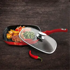 BERLINGER HAUS Burgundy 3pcs Frying Grill Pan Aluminium Non Stick Marble Coating Metallic