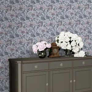 Laura Ashley Portia Pale slate Floral Smooth Wallpaper Sample