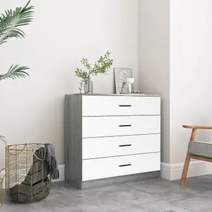 URBNLIVING Height 73cm 4 Drawer Wooden Bedroom Chest Cabinet Modern Ash Grey Carcass and White Drawers Wide Storage Cupboard Close