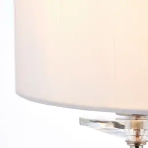 Dimmable Twin Wall Light Nickel & White Fabric Shade Curved Arm Lamp Fitting