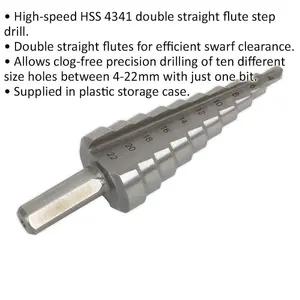 HSS 4341 Double Flute Step Drill Bit for Precision Drilling from 4mm to 22mm