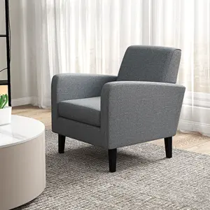 HOMCOM Modern Armchair Accent Chair with Rubber Wood Legs for Bedroom Grey