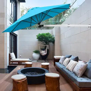 Costway Wall-Mounted Umbrella Water-proof Cantilever Parasols Tilting Sunshade Umbrella w/ Adjustable Pole