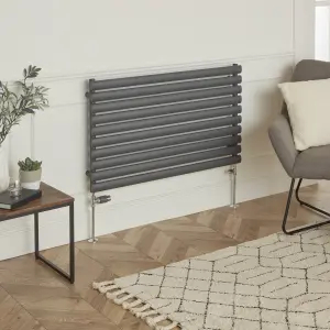 GoodHome Polished Anthracite Straight Thermostatic Radiator valve & lockshield (Dia)15mm x ½"