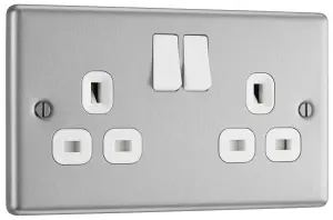 GoodHome Brushed Steel Double 13A Switched Socket & White inserts