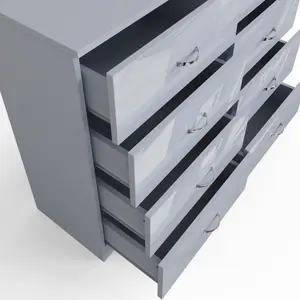 Grey Gloss 8 Drawer Chest Of Drawers 4+4 Bedroom Furniture