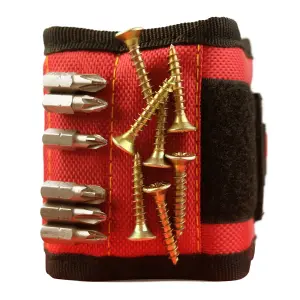 MagWrist Red Magnetic Wristband for Screws, Nails, Drill Bits - Ideal for Carpentry, DIY, Electrician, Mechanic Work Gadget