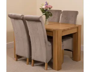 Kuba 125 x 80 cm Chunky Oak Small Dining Table and 4 Chairs Dining Set with Montana Grey Fabric Chairs