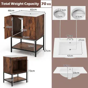 COSTWAY Bathroom Vanity Unit with Basin Rustic Floor Basin Cupboard Ceramic Sink