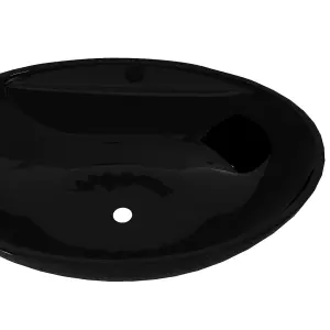 Ceramic Bathroom Sink Basin Faucet/Overflow Hole Black Oval