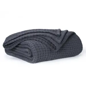 EHC Chunky & Soft Extra Large Cotton Waffle Throw, King Size, 225 x 250 cm - Charcoal