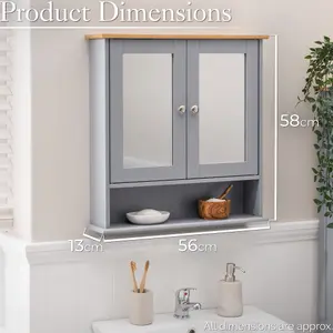 Bathroom Mirror Cabinet Grey Bamboo Wooden Double Wall Mounted Unit Christow