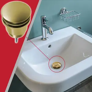 SPARES2GO Clicker Basin Waste Plug 1 1/4" 60mm Click Clack Bathroom Sink Pop Up Push Dome (Brushed Brass)