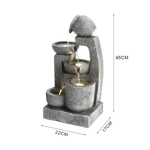 Grey Cascade Solar Powered Resin Water Fountain with LED Light 45 cm