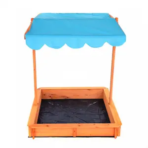 Oypla Childrens Wooden Garden Sand Pit with Adjustable Canopy Sun Shade