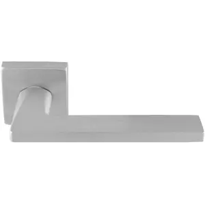 Premium Sleek Slim Door Handle Set - Satin Chrome Angled Lever On Square Rose