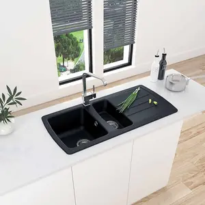 Astini Harrison 1.5 Bowl Black Composite Synthetic Kitchen Sink & Waste