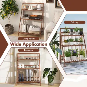 COSTWAY Foldable Bamboo Plant Stand 3-tier Ladder Flower Pot Display Shelf