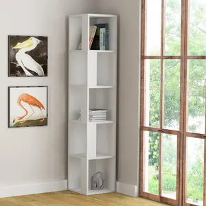 Bensonhurst Corner Bookcase Unique Design & Modern Style White