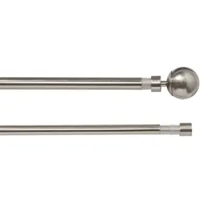 GoodHome Athens Satin Grey Nickel effect Extendable Ball Double curtain pole set Set, (L)1200mm-2100mm (Dia)19mm