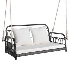 Costway 2-Person Patio Wicker Swing Chair Hanging Outdoor Swing Bench w/Cushions