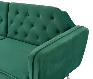 Whitby Velvet Fabric Sofa Bed 3 Seater Padded Suite Click Clack Luxury Recliner Sofabed, Dark Green