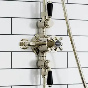 ENKI Downton English Gold Black Traditional 2-Outlet Brass Thermostatic Triple Shower Valve